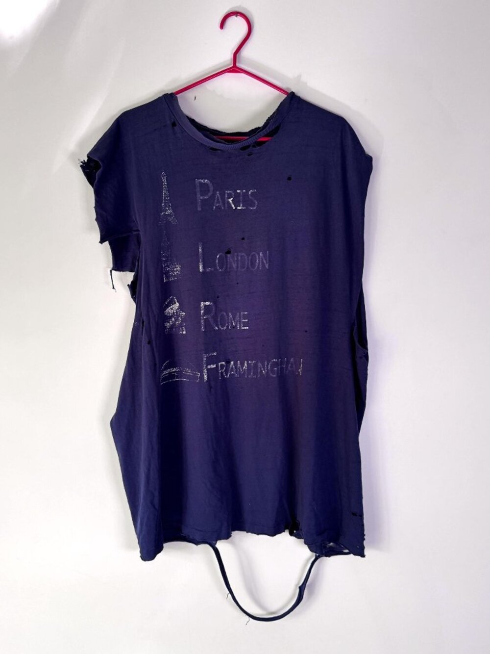 Vintage blue distressed thrashed destroyed mens unisex sleeveless cotton tshirt